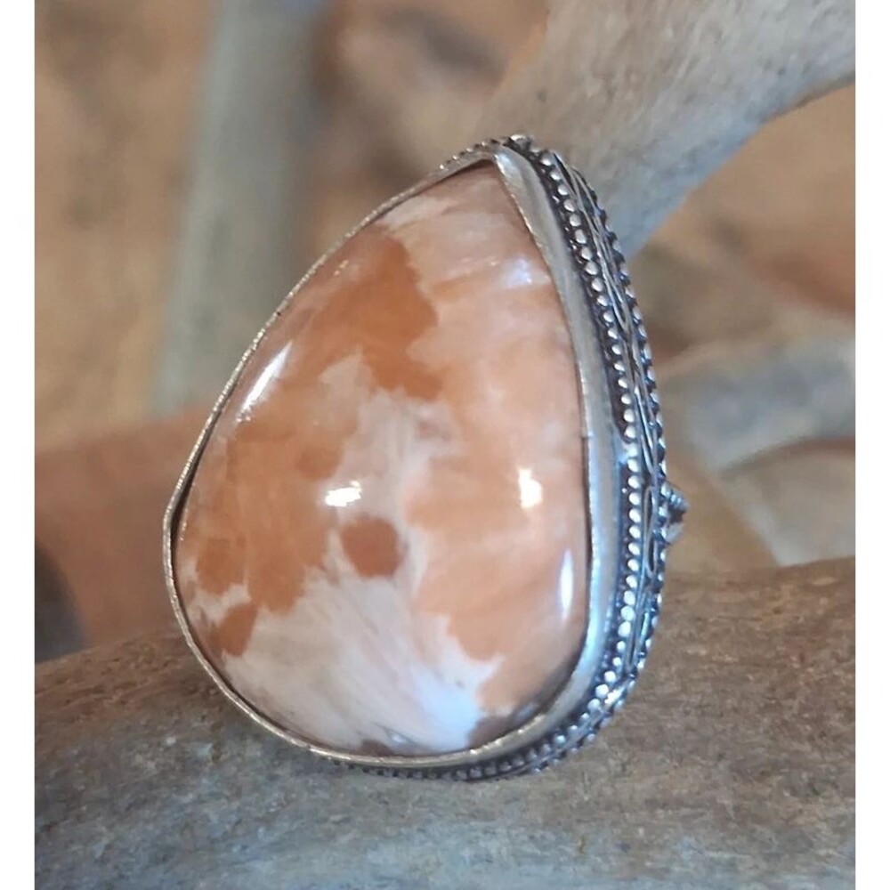 Pretty peach stone artisan boho ring
